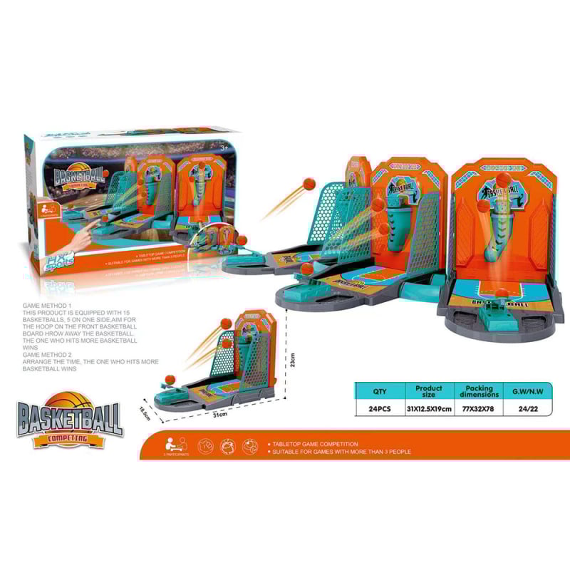 Asztali kosárlabda játék beltérre – beltéri oktatási játék, műanyag; 4–6 éveseknek; hordozható ajándékdoboz (Anyag: műanyag; Kor: 4–6; Funkció: asztali játék; Csomagolás: hordozható ajándékdoboz; Szülő-gyermek kommunikáció)