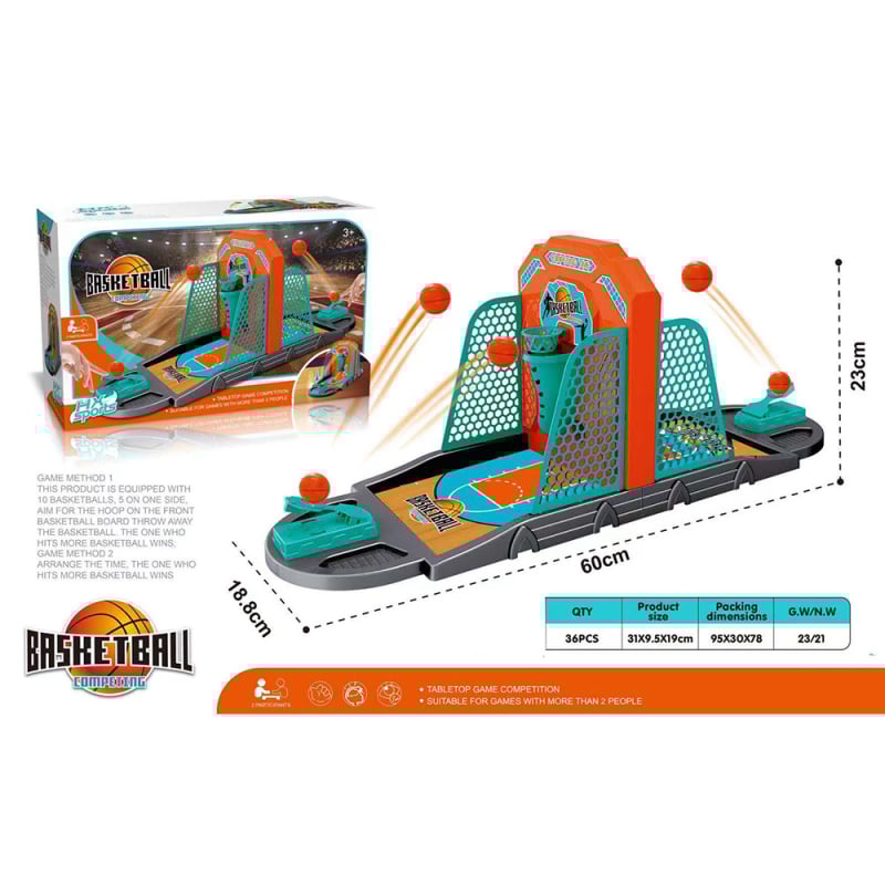 Asztali kosárlabda játék beltérre – beltéri oktatási játék, műanyag; 4–6 éveseknek; hordozható ajándékdoboz (Anyag: műanyag; Kor: 4–6; Funkció: asztali játék; Csomagolás: hordozható ajándékdoboz; Szülő-gyermek kommunikáció)