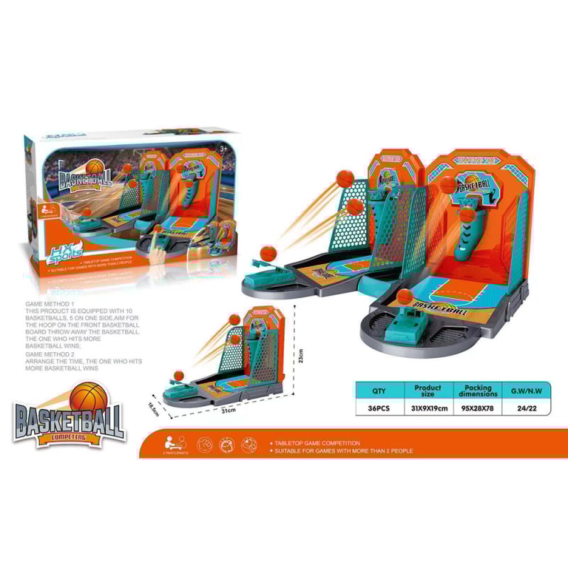 Asztali kosárlabda játék beltérre – beltéri oktatási játék, műanyag; 4–6 éveseknek; hordozható ajándékdoboz (Anyag: műanyag; Kor: 4–6; Funkció: asztali játék; Csomagolás: hordozható ajándékdoboz; Szülő-gyermek kommunikáció)