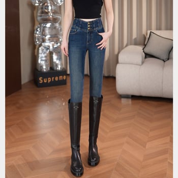 Magas derekú farmernadrág fleece béléses, rugalmas denim (95% pamut, 5% elasztán), vastag az őszi–téli szezonra