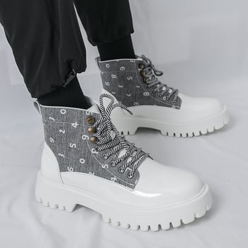 Magasságot növelő vastag talpú bőrcsizma, Martin-stílusú magas szárú, PU felsőrész, gumi talp, 3-5 cm sarok, ősz