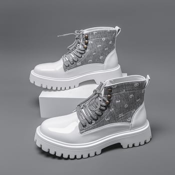 Magasságot növelő vastag talpú bőrcsizma, Martin-stílusú magas szárú, PU felsőrész, gumi talp, 3-5 cm sarok, ősz