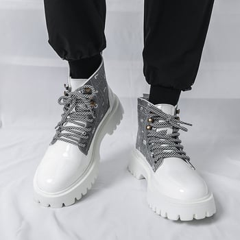 Magasságot növelő vastag talpú bőrcsizma, Martin-stílusú magas szárú, PU felsőrész, gumi talp, 3-5 cm sarok, ősz