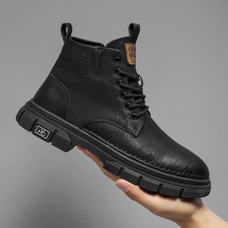 Férfi Martin csizma, koreai stílus, középmagas szár, mikroszálas felépítés, gumitalp, elöl fűzőkkel