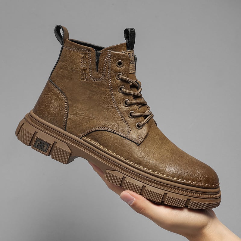 Férfi Martin csizma, koreai stílus, középmagas szár, mikroszálas felépítés, gumitalp, elöl fűzőkkel
