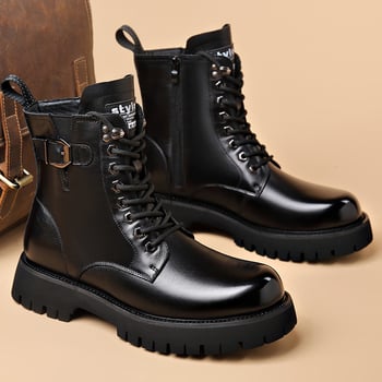 Férfi Martin bakancs valódi bőrből, mesterséges szőrme bélés, gumitalp, oldalsó cipzár – lélegző, téli viselet