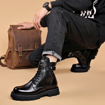 Férfi Martin bakancs valódi bőrből, mesterséges szőrme bélés, gumitalp, oldalsó cipzár – lélegző, téli viselet