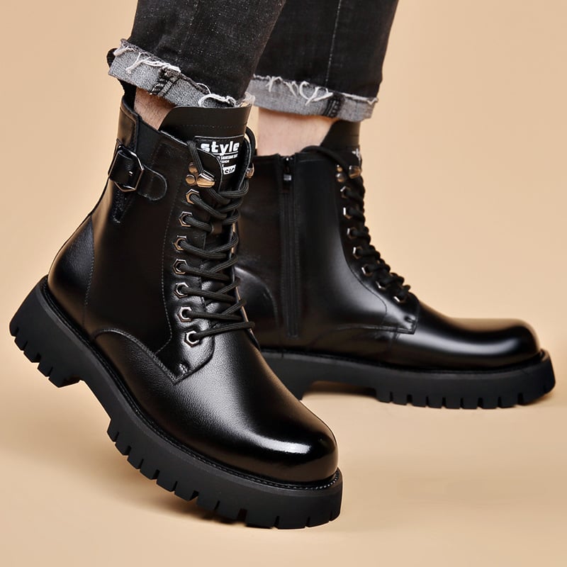 Férfi Martin bakancs valódi bőrből, mesterséges szőrme bélés, gumitalp, oldalsó cipzár – lélegző, téli viselet