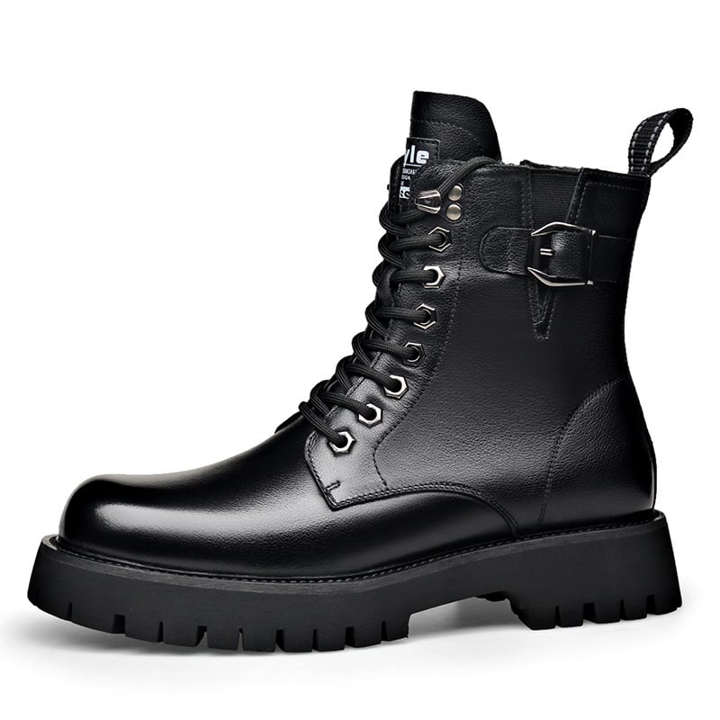 Férfi Martin bakancs valódi bőrből, mesterséges szőrme bélés, gumitalp, oldalsó cipzár – lélegző, téli viselet