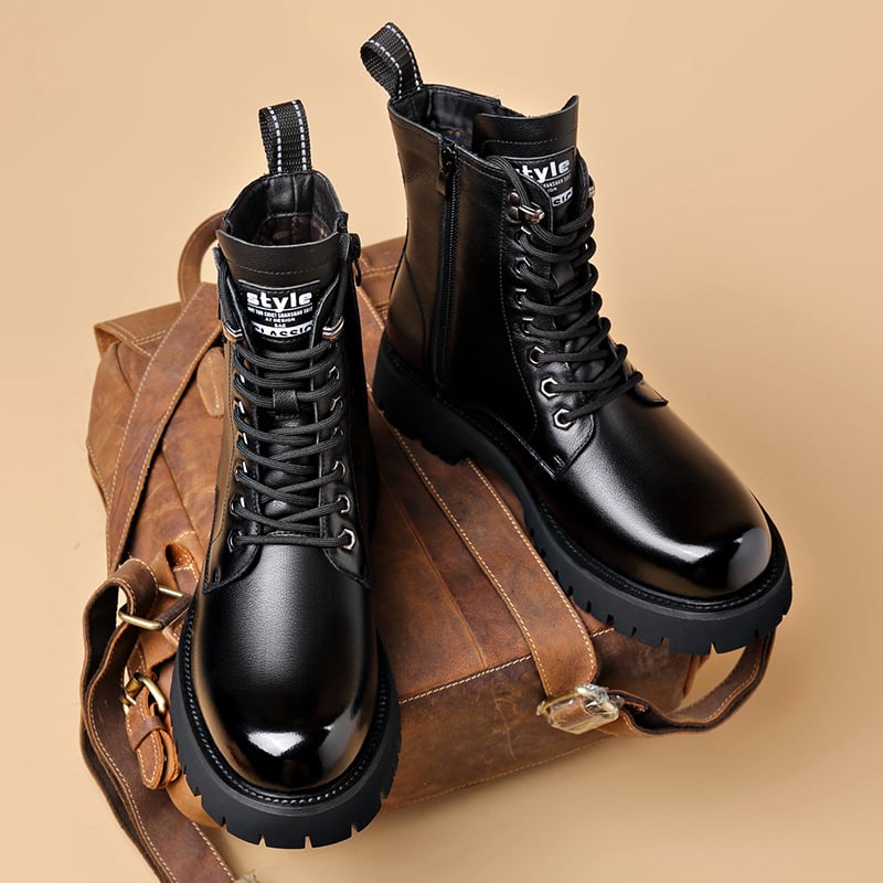 Férfi Martin bakancs valódi bőrből, mesterséges szőrme bélés, gumitalp, oldalsó cipzár – lélegző, téli viselet