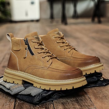 Martin Boots – Férfi téli bakancs brit stílusú retró munkacipő, magas szárú, felsőrész: mikroszál és mikroszálas bőr; talp: gumi; orr: kerek; csúszásmentes; sarokmagasság: közepes 3-5 cm (Felsőrész: Microfiber, Microfiber Leather; Talp: Rubber; Orr: Round 