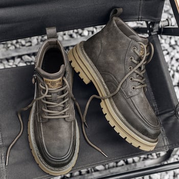 Martin Boots – Férfi téli bakancs brit stílusú retró munkacipő, magas szárú, felsőrész: mikroszál és mikroszálas bőr; talp: gumi; orr: kerek; csúszásmentes; sarokmagasság: közepes 3-5 cm (Felsőrész: Microfiber, Microfiber Leather; Talp: Rubber; Orr: Round 