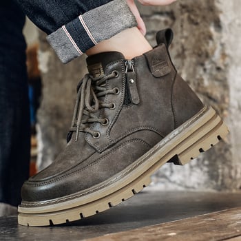 Martin Boots – Férfi téli bakancs brit stílusú retró munkacipő, magas szárú, felsőrész: mikroszál és mikroszálas bőr; talp: gumi; orr: kerek; csúszásmentes; sarokmagasság: közepes 3-5 cm (Felsőrész: Microfiber, Microfiber Leather; Talp: Rubber; Orr: Round 