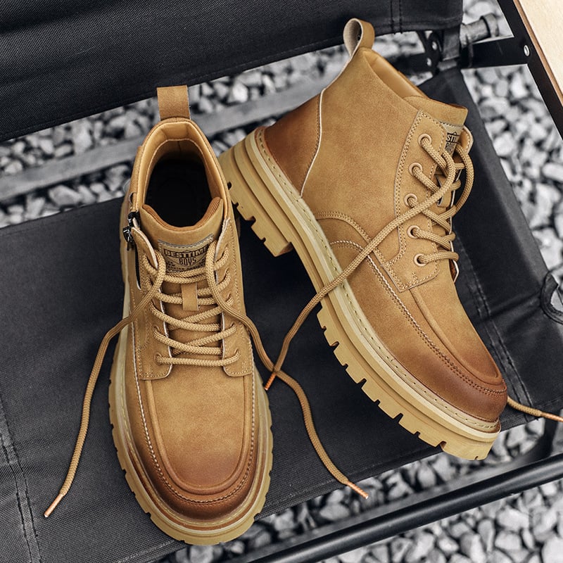 Martin Boots – Férfi téli bakancs brit stílusú retró munkacipő, magas szárú, felsőrész: mikroszál és mikroszálas bőr; talp: gumi; orr: kerek; csúszásmentes; sarokmagasság: közepes 3-5 cm (Felsőrész: Microfiber, Microfiber Leather; Talp: Rubber; Orr: Round 