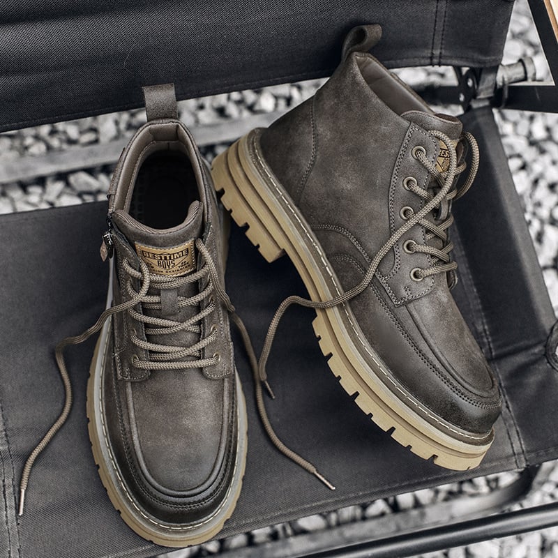 Martin Boots – Férfi téli bakancs brit stílusú retró munkacipő, magas szárú, felsőrész: mikroszál és mikroszálas bőr; talp: gumi; orr: kerek; csúszásmentes; sarokmagasság: közepes 3-5 cm (Felsőrész: Microfiber, Microfiber Leather; Talp: Rubber; Orr: Round 