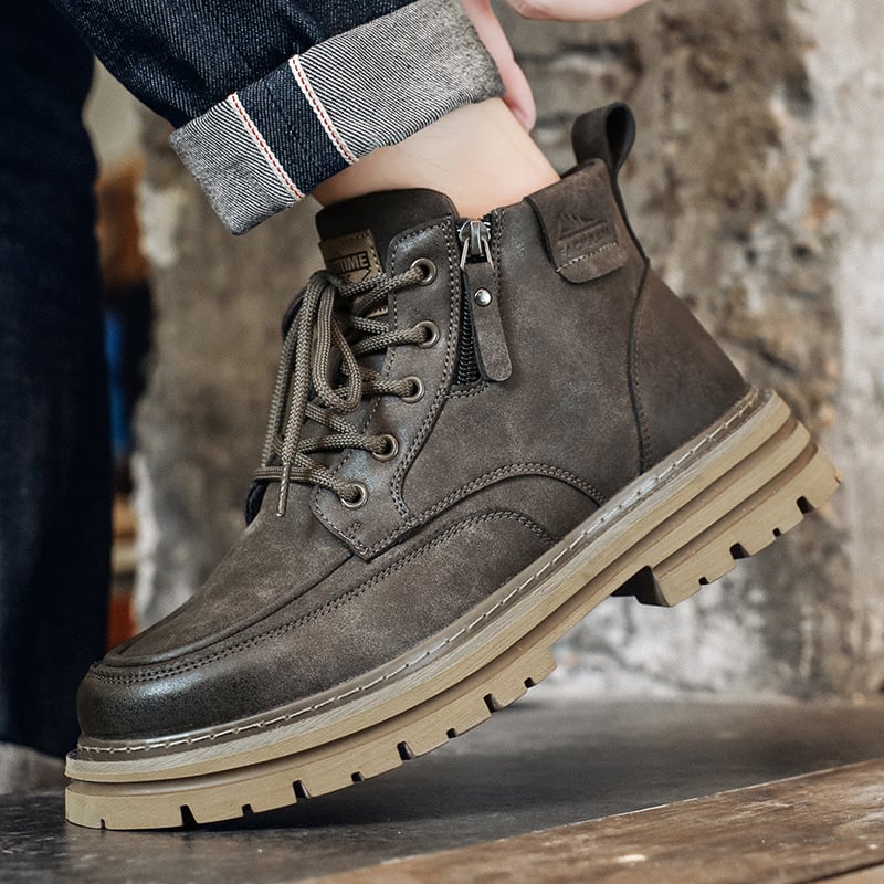 Martin Boots – Férfi téli bakancs brit stílusú retró munkacipő, magas szárú, felsőrész: mikroszál és mikroszálas bőr; talp: gumi; orr: kerek; csúszásmentes; sarokmagasság: közepes 3-5 cm (Felsőrész: Microfiber, Microfiber Leather; Talp: Rubber; Orr: Round 