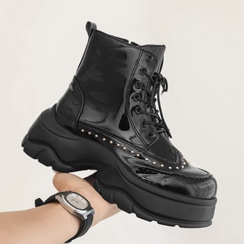 Zotya Férfi bőr Martin csizmák, bőr felsőrész, gumi talp, kerek orr, alacsony vastag sarok, brit stílusú bakancs