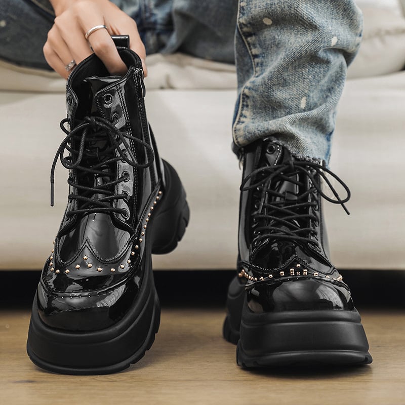 Zotya Férfi bőr Martin csizmák, bőr felsőrész, gumi talp, kerek orr, alacsony vastag sarok, brit stílusú bakancs