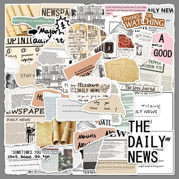 Meili Color retro újságpapíros matricakészlet, 50 db, vízálló, 30 g darabonként, ofszetnyomtatás