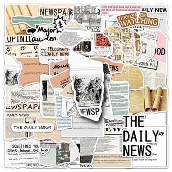 Meili Color retro újságpapíros matricakészlet, 50 db, vízálló, 30 g darabonként, ofszetnyomtatás