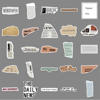 Meili Color retro újságpapíros matricakészlet, 50 db, vízálló, 30 g darabonként, ofszetnyomtatás