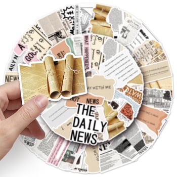 Meili Color retro újságpapíros matricakészlet, 50 db, vízálló, 30 g darabonként, ofszetnyomtatás