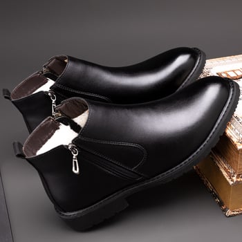 Férfi Chelsea bakancs mikrobarázdás bőr felsőrésszel, gumitalppal, meleg gyapjú bélés, oldalsó cipzár, alacsony vastag sarok télre