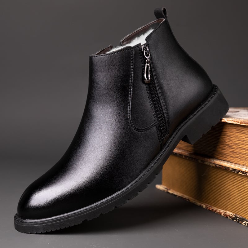 Férfi Chelsea bakancs mikrobarázdás bőr felsőrésszel, gumitalppal, meleg gyapjú bélés, oldalsó cipzár, alacsony vastag sarok télre