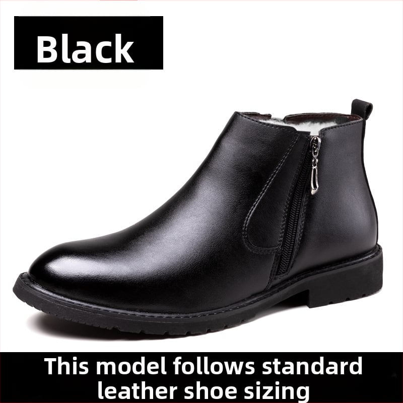 Férfi Chelsea bakancs mikrobarázdás bőr felsőrésszel, gumitalppal, meleg gyapjú bélés, oldalsó cipzár, alacsony vastag sarok télre