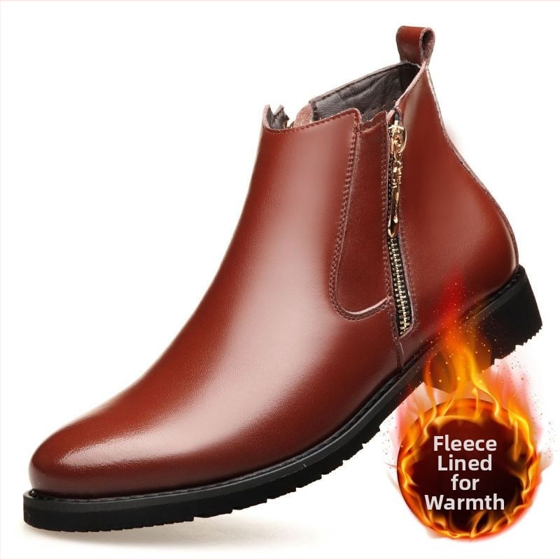 Férfi Chelsea bakancs mikrobarázdás bőr felsőrésszel, gumitalppal, meleg gyapjú bélés, oldalsó cipzár, alacsony vastag sarok télre