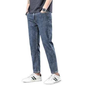Férfi cropped slim-fit farmernadrág, egyenes szabás, pamut-denim, középmagas derék