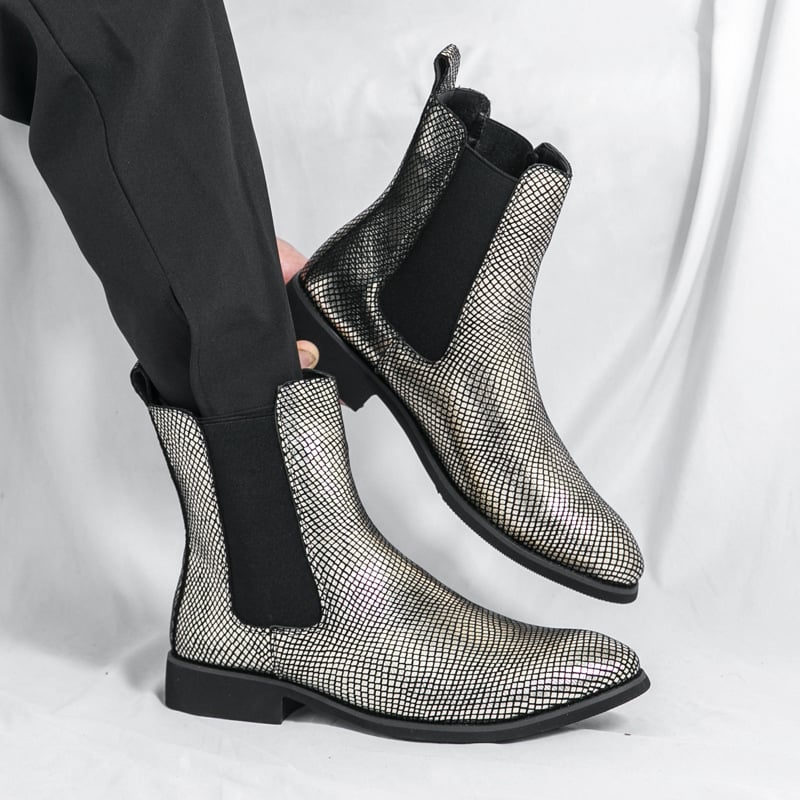 Férfi Martin csizmák, magas szárú, vízálló, PU felsőrész, hegyes orr, gumírozott talp