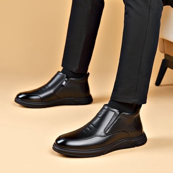 Ghete Chelsea de iarnă pentru bărbați – partea superioară din piele de vitel de înaltă calitate, căptușeală din lână și shearling, talpă din cauciuc