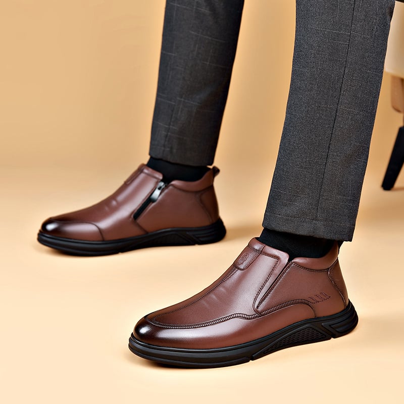 Ghete Chelsea de iarnă pentru bărbați – partea superioară din piele de vitel de înaltă calitate, căptușeală din lână și shearling, talpă din cauciuc