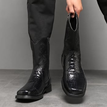 Férfi Martin csizmák nyugati stílusban, microfiber felsőrész, gumi talp, kerek orr, alacsony sarok, kültéri viselet