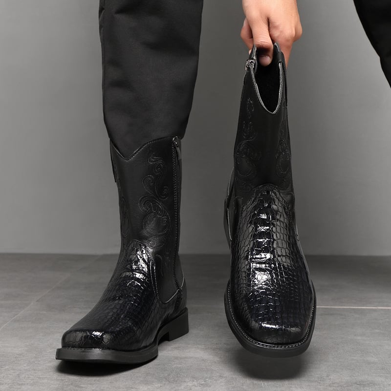 Férfi Martin csizmák nyugati stílusban, microfiber felsőrész, gumi talp, kerek orr, alacsony sarok, kültéri viselet