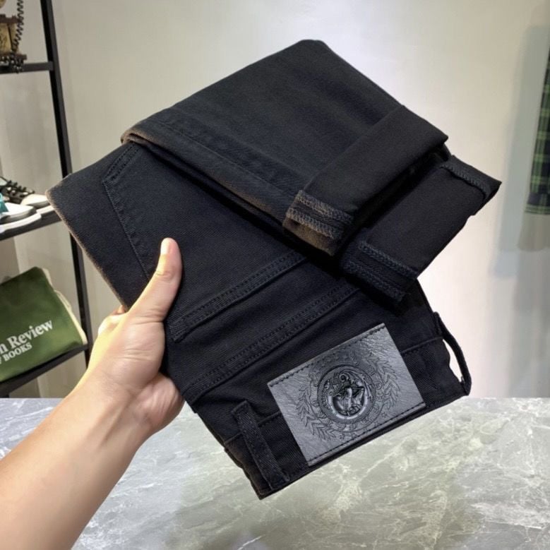 Férfi Slim-Fit stretch denim farmer, középmagasságú derekú, több zseb, 50–70% pamut