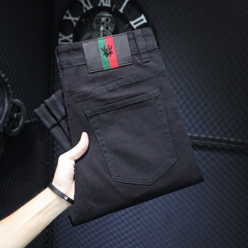 Férfi Slim-Fit stretch denim farmer, középmagasságú derekú, több zseb, 50–70% pamut