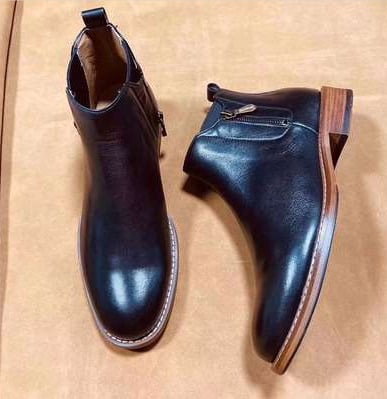 Férfi Chelsea bakancs első réteg marha bőrből, oldalsó cipzárral, gumírozott talppal – brit lazább stílusú bőrcipő