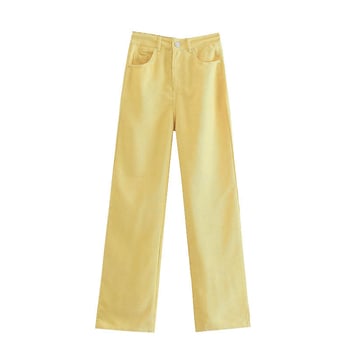 Dopamine női denim nadrág, magas derékkal és széles szárú, 70–80% pamut, mikroelasztikusság, városi mindennapi stílus