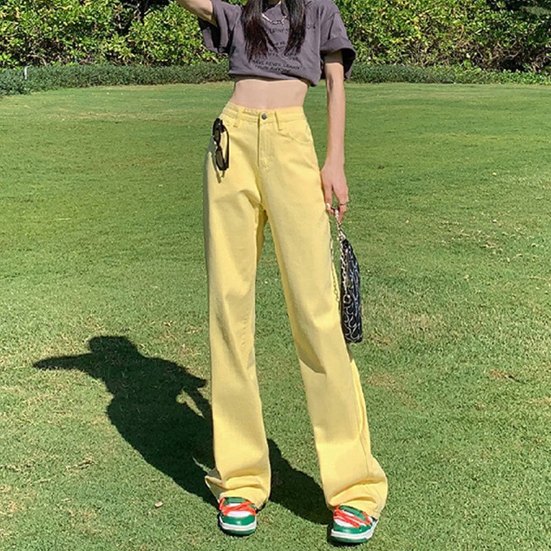 Dopamine női denim nadrág, magas derékkal és széles szárú, 70–80% pamut, mikroelasztikusság, városi mindennapi stílus