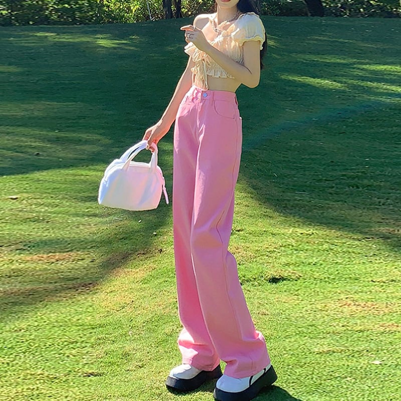 Dopamine női denim nadrág, magas derékkal és széles szárú, 70–80% pamut, mikroelasztikusság, városi mindennapi stílus