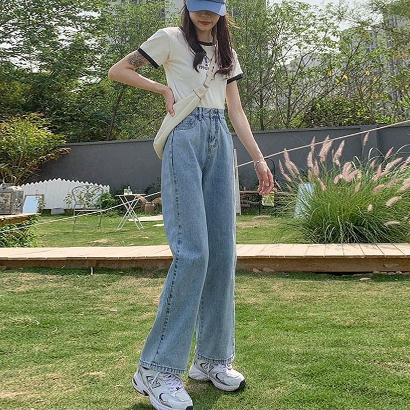 Dopamine női denim nadrág, magas derékkal és széles szárú, 70–80% pamut, mikroelasztikusság, városi mindennapi stílus