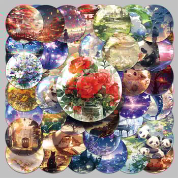 Telefon tok matricák készlet – önragasztó, vízálló, offset nyomtatás, 50 kör alakú világművészeti dizájn, aranyos animációs motívumok, 30 g darabonként