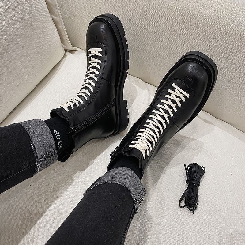 Férfi magas talpú csizma Martin stílusban, gumitalp, csúszásmentes, kopásálló, varrott konstrukció, egész évben viselhető