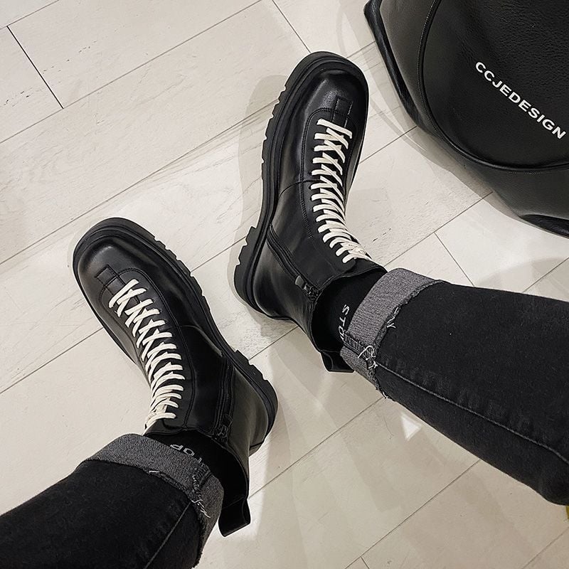 Férfi magas talpú csizma Martin stílusban, gumitalp, csúszásmentes, kopásálló, varrott konstrukció, egész évben viselhető