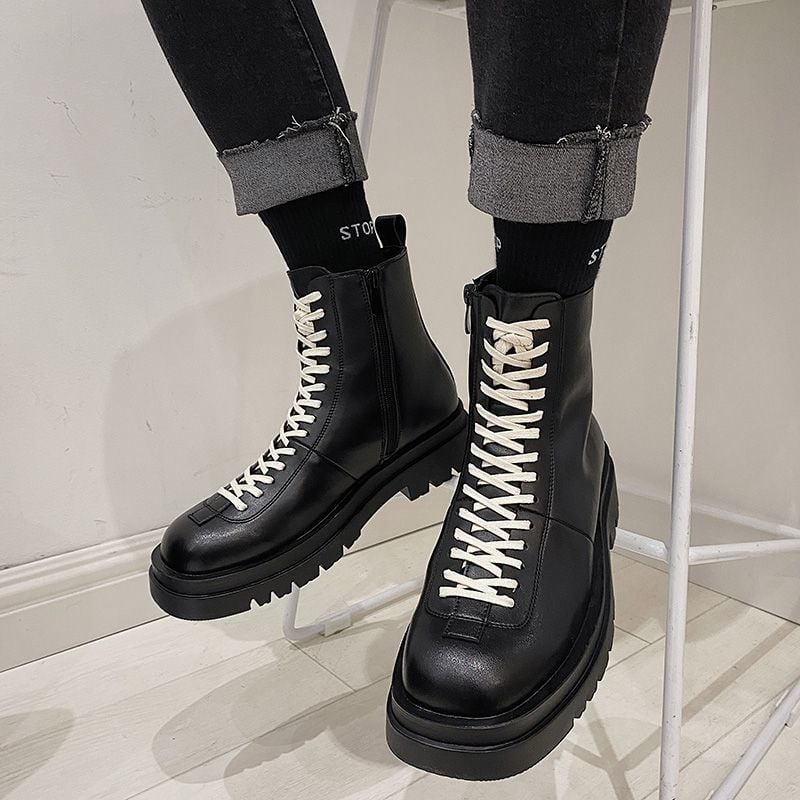 Férfi magas talpú csizma Martin stílusban, gumitalp, csúszásmentes, kopásálló, varrott konstrukció, egész évben viselhető