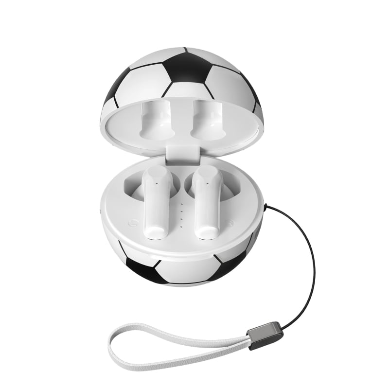 World Cup labdarúgó Bluetooth fülhallgató — egyéni modell, testre szabható, fél-in-ear kialakítás, Bluetooth 5.4, 10 m hatótávolság, 4–8 óra üzemidő, vízálló