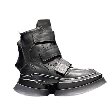 Martin csizmák vastag talppal a magasság növelésére, Velcro zárás, felsőrész valódi bőrből, gumitalp, sarka 6–8 cm