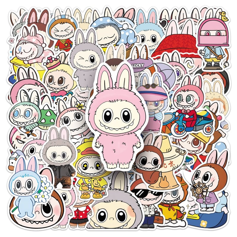 Labubu graffiti matricák, 50 lap, rajzfilmsorozat, aranyos stílus, offset nyomtatás, 30 g